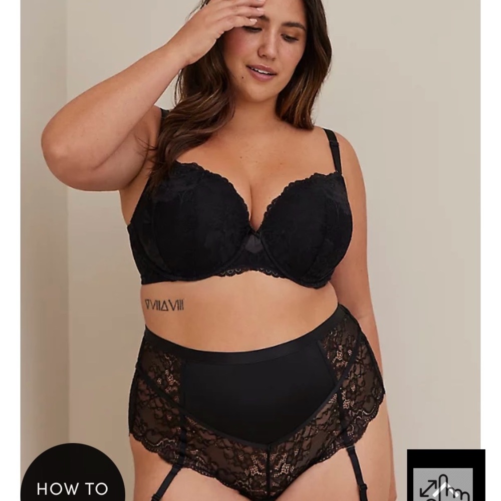 Brand new Torrid retro microfiber & lace panty with garter. Size plus 5